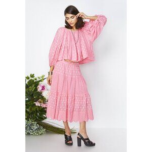 KOPAL Luma Cotton Candy Gypsy Pink Voile Block Pattern Blouse Top, Size M